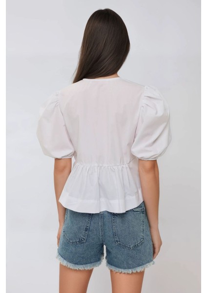 Kadın Önü Fiyonklu Pamuklu Bluz White indirimleri