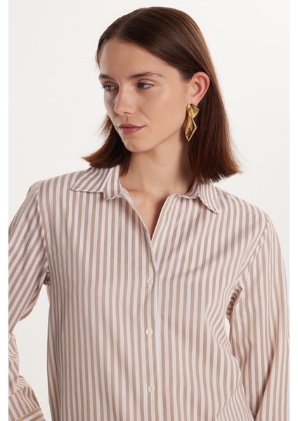 Kadın Slim Fit Dar Kesim Uzun Kollu Çizgili Gömlek fiyatları