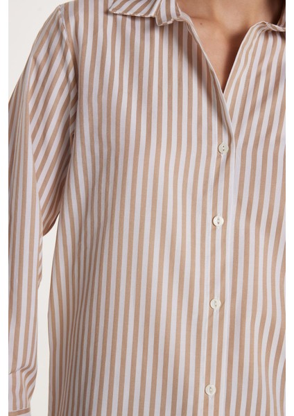 Kadın Slim Fit Dar Kesim Uzun Kollu Çizgili Gömlek modelleri