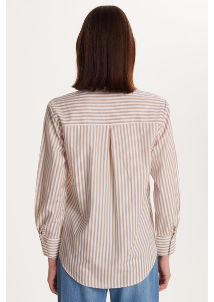 Kadın Slim Fit Dar Kesim Uzun Kollu Çizgili Gömlek indirimleri