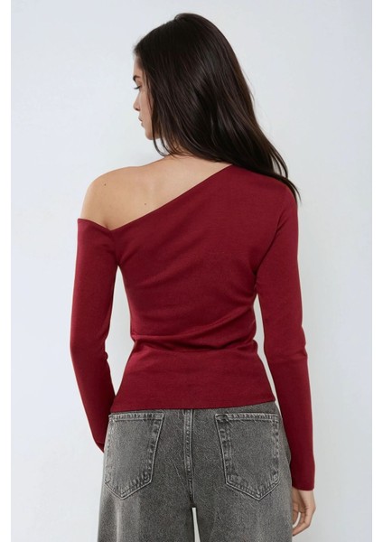 Kadın Asimetrik Yaka Uzun Kol Örme Üst Red indirimleri