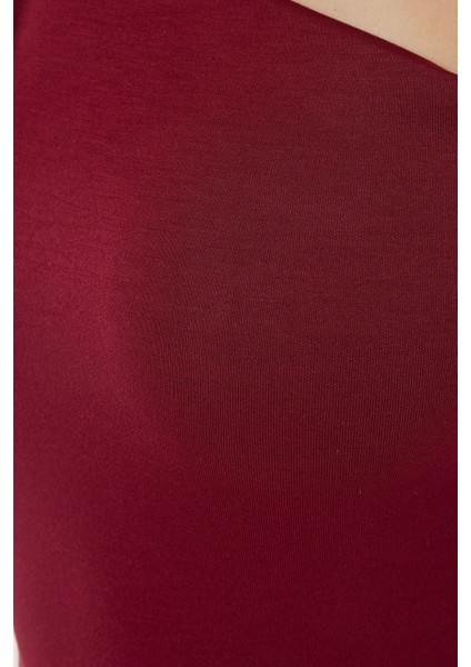 Kadın Asimetrik Yaka Uzun Kol Örme Üst Red