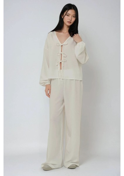 Kadın Geniş Paça Rahat Kesim Pantolon White modelleri