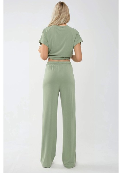 Kadın Soft Touch Geniş Paça Modal Pantolon Green fırsatları