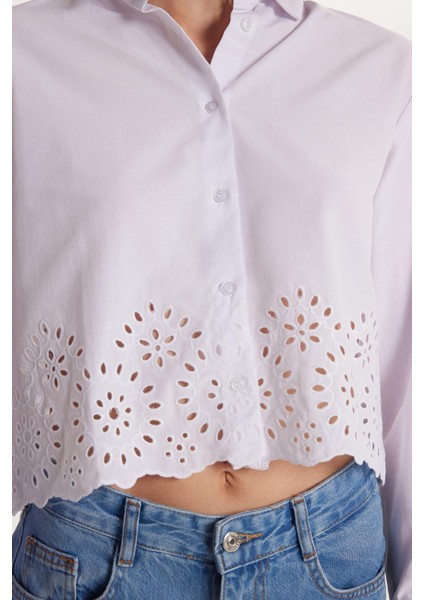 Kadın Slim Fit Dar Kesim Uzun Kollu Beli Detaylı Beyaz Gömlek modelleri