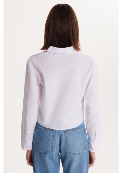 Kadın Slim Fit Dar Kesim Uzun Kollu Beli Detaylı Beyaz Gömlek indirimleri