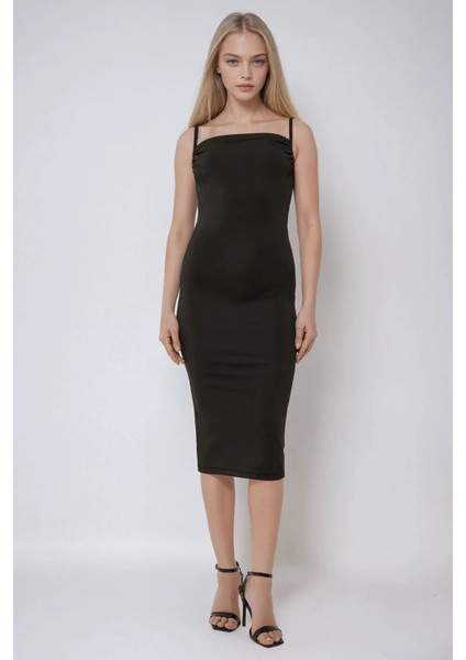 Kadın Degaje Yaka Bodycon Midi Elbise Black fiyatları