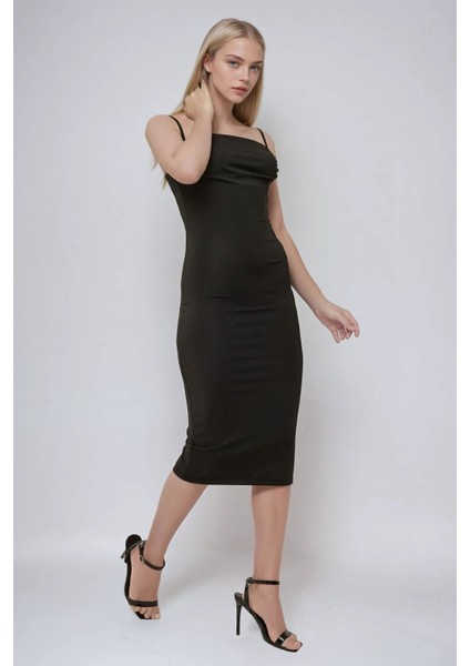 Kadın Degaje Yaka Bodycon Midi Elbise Black modelleri
