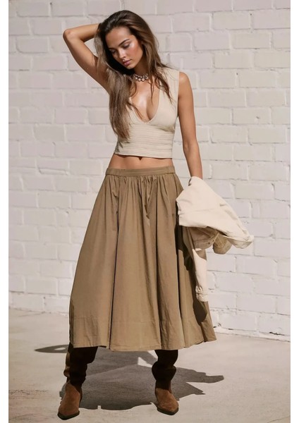 Kadın A-Form Fit Maxi Etek Kunduz Kahverengisi fiyatları