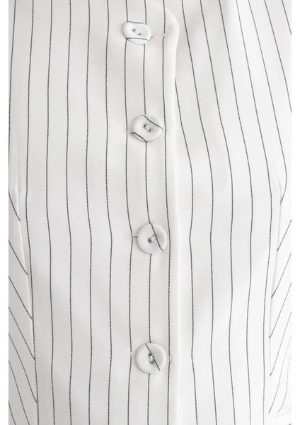 Kadın Çizgili Bisiklet Yaka Yelek Beyaz indirimleri