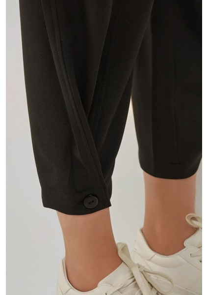 Kadın Düğme Detaylı Yüksek Bel Şalvar Pantolon Siyah fiyatları