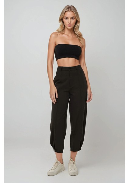 Kadın Düğme Detaylı Yüksek Bel Şalvar Pantolon Siyah modelleri