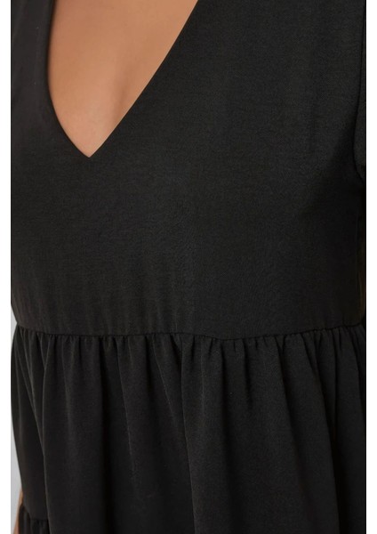 Kadın V Yaka A-Form Mini Elbise Black indirimleri