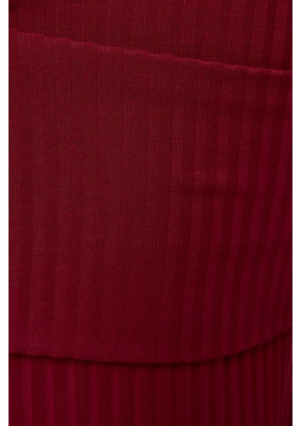 Kadın Asimetrik Yaka Fitilli Örme Bluz Red