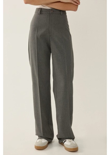 Kadın Yüksek Bel Straight Kumaş Pantolon Grey fiyatları