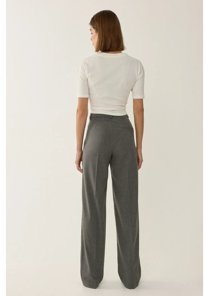 Kadın Yüksek Bel Straight Kumaş Pantolon Grey fırsatları
