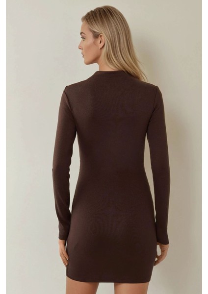 Kadın Bodycon Modal Kumaş Mini Elbise Kestane Kahvesi fırsatları