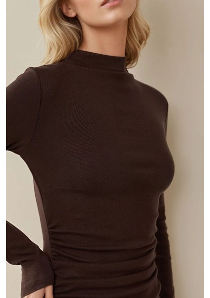 Kadın Bodycon Modal Kumaş Mini Elbise Kestane Kahvesi indirimleri