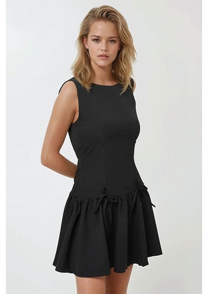 Kadın Fiyonk Detaylı Fitted Mini Dress Black