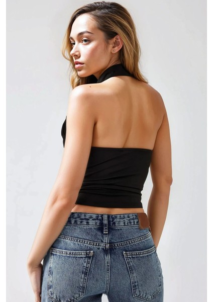 Kadın Dar Kesim V Yaka Örme Üst Siyah fiyatları