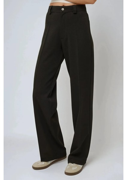 Kadın Yüksek Bel Straight Kumaş Pantolon Siyah