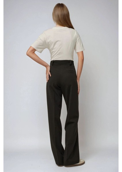 Kadın Yüksek Bel Straight Kumaş Pantolon Siyah