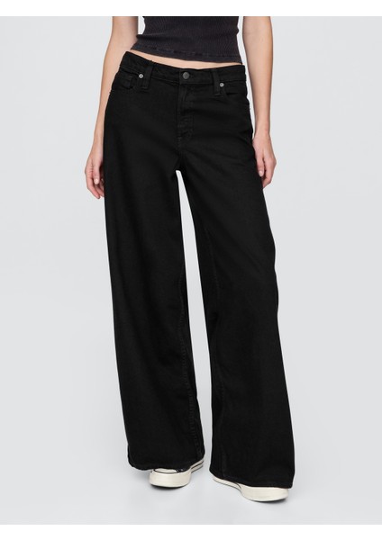 Kadın Siyah Mid Rise Ultrasoft Baggy Jean Pantolon indirimleri