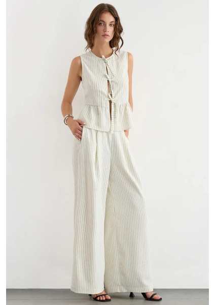 Kadın Çizgili Bisiklet Yaka Kolsuz Bluz White modelleri