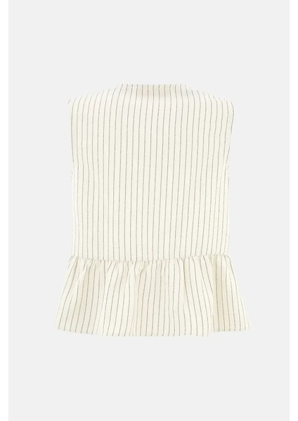 Kadın Çizgili Bisiklet Yaka Kolsuz Bluz White indirimleri