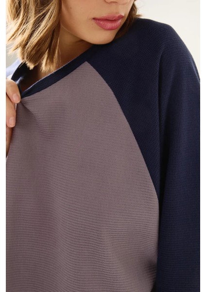 Kadın Bisiklet Yaka Raglan Uzun Kol Waffle Üst Grey indirimleri