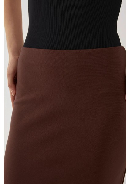 Kadın Yüksek Bel Bodycon Midi Örme Etek Brown indirimleri