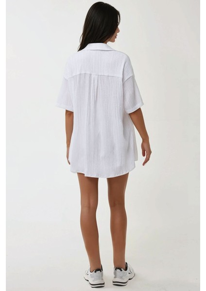 Kadın Çizgili Gömlek Yaka İki Parça Takım Beyaz fiyatları