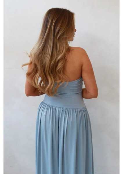 Kadın Sofie Straplez Vücuda Oturan Sandy Maxi Elbise Bebek Mavisi modelleri
