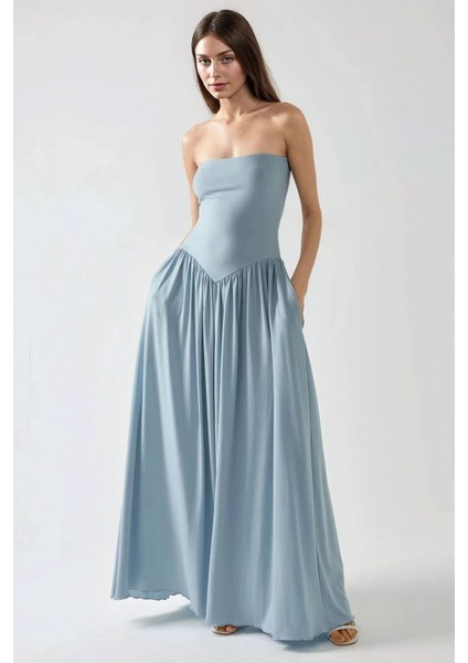 Kadın Sofie Straplez Vücuda Oturan Sandy Maxi Elbise Bebek Mavisi fırsatları