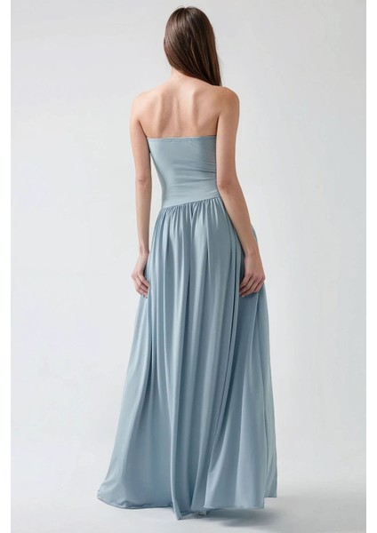 Kadın Sofie Straplez Vücuda Oturan Sandy Maxi Elbise Bebek Mavisi