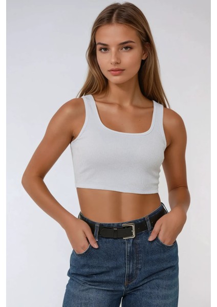 Kadın Basic Bisiklet Yaka Crop Üst White fiyatları
