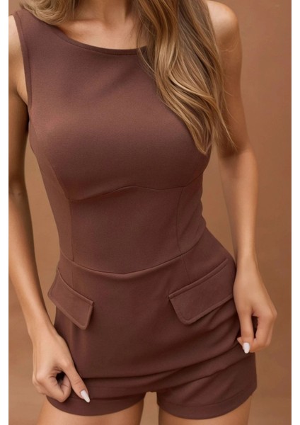 Kadın İçi Şortlu Cep Kapaklı Dar Mini Elbise Brown fiyatları