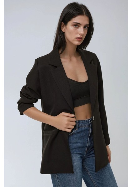 Kadın Leopar Astarlı Blazer Ceket Siyah fiyatları