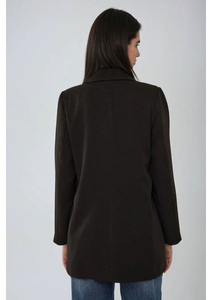 Kadın Leopar Astarlı Blazer Ceket Siyah indirimleri