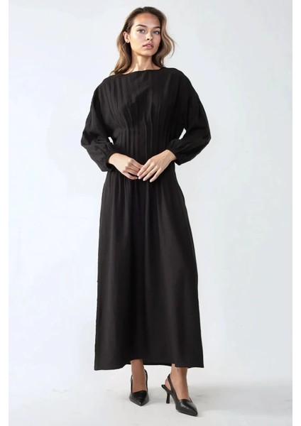Kadın Uzun Kollu Bisiklet Yaka Modest Elbise Black fiyatları
