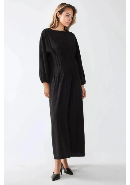 Kadın Uzun Kollu Bisiklet Yaka Modest Elbise Black modelleri