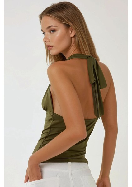 Kadın Derin V Yaka Slim Fit Örme Bluz Green fiyatları