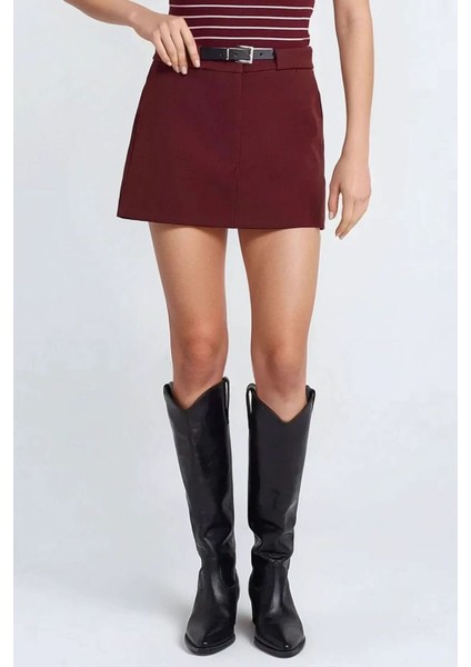 Kadın Mini Düz Şort Etek Bordo Kırmızı fiyatları