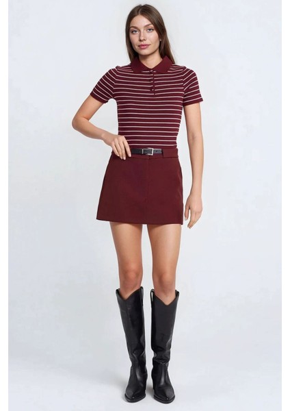 Kadın Mini Düz Şort Etek Bordo Kırmızı modelleri