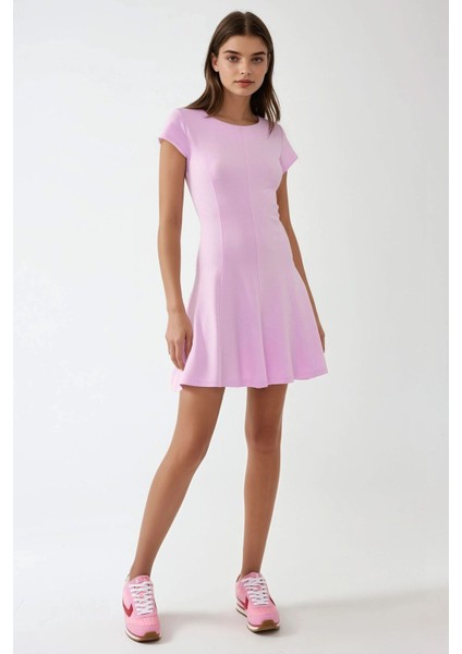 Kadın Kayık Yaka Mini Elbise Karanfil Pembesi fiyatları