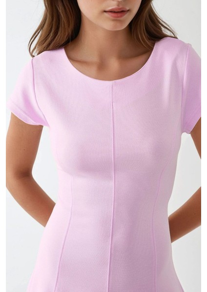 Kadın Kayık Yaka Mini Elbise Karanfil Pembesi modelleri