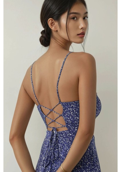 Kadın Çiçek Desenli Mini Elbise Mavi modelleri