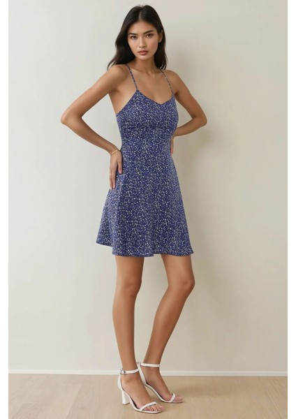 Kadın Çiçek Desenli Mini Elbise Mavi fırsatları