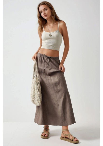 Kadın Yüksek Bel Dokulu Uzun Etek Grey modelleri