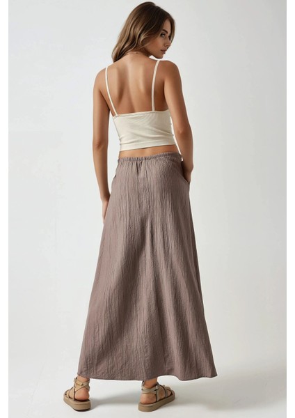 Kadın Yüksek Bel Dokulu Uzun Etek Grey fırsatları